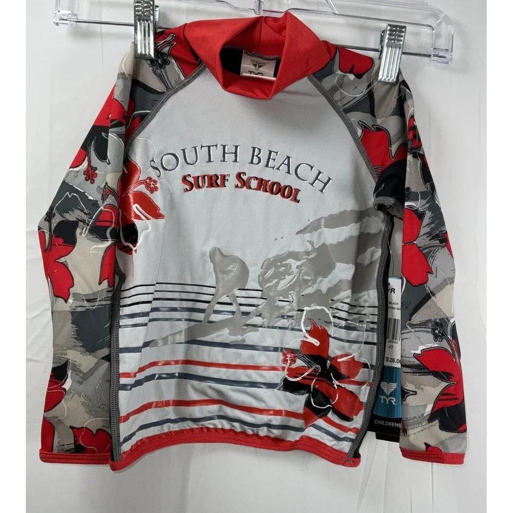NWT Child's South Beach Surf School Rash Guard Long Sleeve High Neck Shirt 4T‎